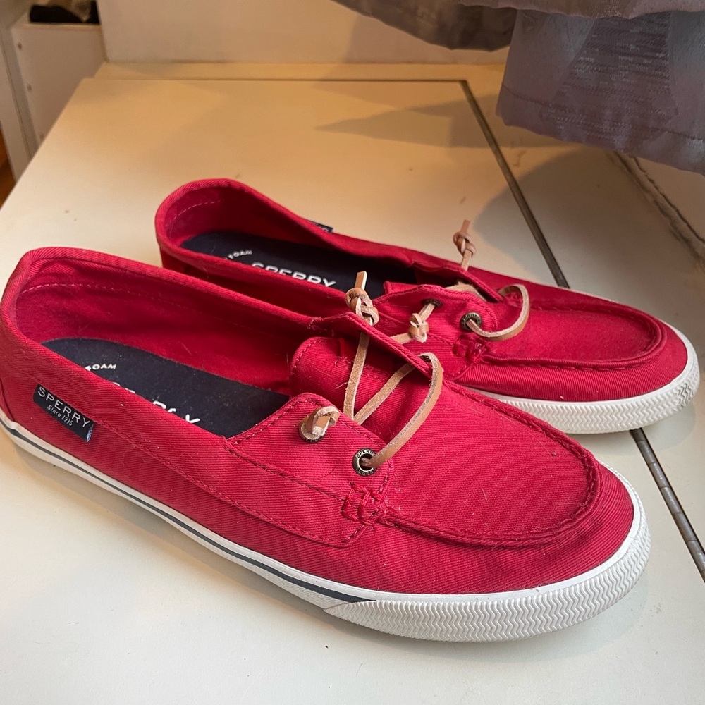 Sperry, red women’s canvas loafers